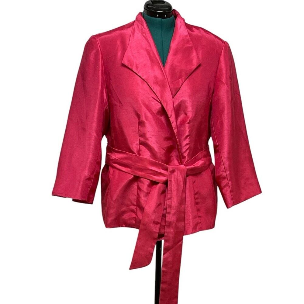 Ashley Stewart Women’s Plus Size Tie Front Hot Pink Satin Wrap Blazer Size 18